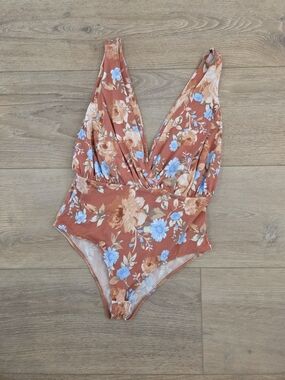 Floral Wrap-Front Bodysuit in Rust